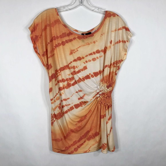 new directions Tops - New Directions XL Top Orange White Ruched 780